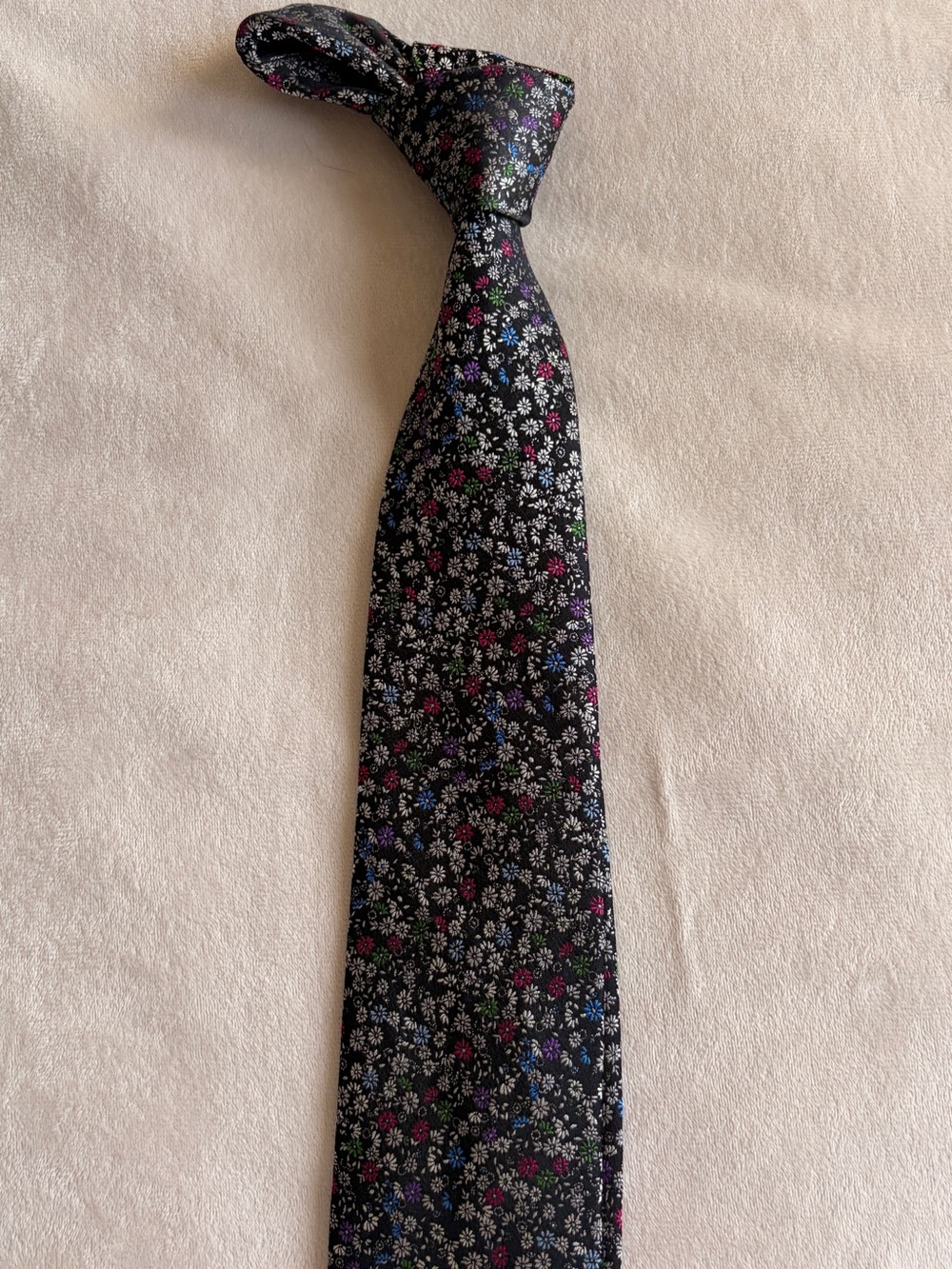 Men's Black Floral Pattern Neck Tie - Multi-Color Accents - Italian made